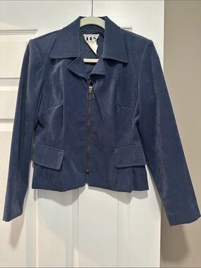 Navy Faux Suede Zip-Front Women's Jacket